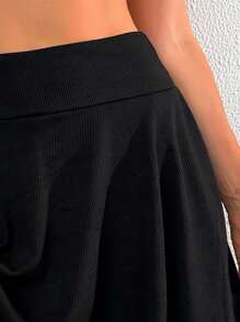 Swim SPRTY Summer Beach Solid Bikini Skort With Phone Pocket - Black - View 4