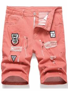 Manfinity EMRG Nam Thư được vá Rách Quần short Denim - Màu Hồng  San hô - Xem 1