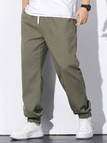 Manfinity Homme Hombres talla grande Jeans joggers de cintura con cordón - Verde militar - Ver 7