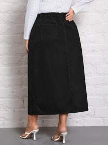 SHEIN LUNE 大碼高腰高衩牛仔半身裙不附腰帶 - 黑色 - 查看 3