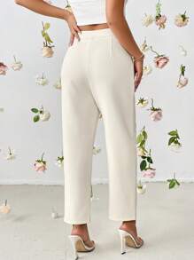 SHEIN Privé 素色斜口袋下擺開叉西裝褲