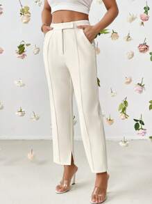 SHEIN Privé 素色斜口袋下擺開叉西裝褲