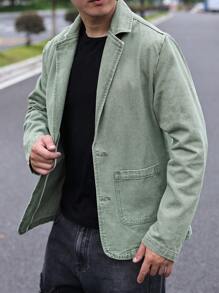 Manfinity Homme Nam Chất rắn Vá Túi Áo khoác denim - Màu xanh Bạc hà - Xem 6