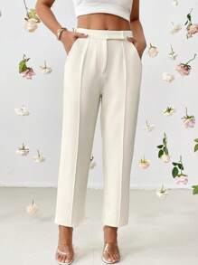 SHEIN Privé 素色斜口袋下擺開叉西裝褲