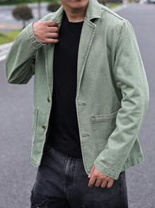 Manfinity Homme Nam Chất rắn Vá Túi Áo khoác denim - Màu xanh Bạc hà - Xem 3