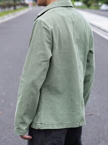 Manfinity Homme Nam Chất rắn Vá Túi Áo khoác denim - Màu xanh Bạc hà - Xem 8