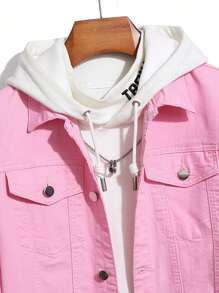 Manfinity Hypemode Nam Túi có nắp Áo khoác denim Không có áo Hoodie - Hồng - Xem 6