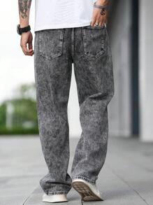 Manfinity EMRG Nam Đồ họa Chữ cái Rách Quần legging thẳng - Xám - Xem 2