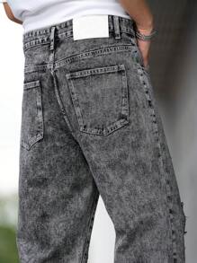 Manfinity EMRG Nam Đồ họa Chữ cái Rách Quần legging thẳng - Xám - Xem 7