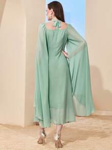 Modelyn Đồ trang trí hoa áo tay cánh Chiffon Đầm - màu xanh lá - Xem 2