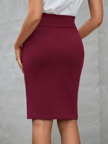 EMERY ROSE Wideband Waist Solid Bodycon Skirt - Burgundy - View 2