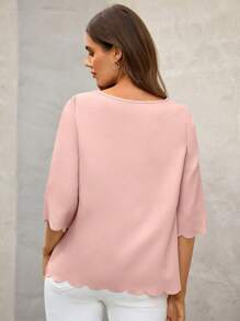 EMERY ROSE Blusa unicolor ribete en abanico - Rosa Pálido - Ver 2