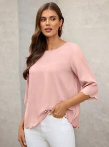EMERY ROSE Blusa unicolor ribete en abanico - Rosa Pálido - Ver 5