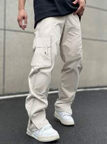 Manfinity Hypemode Men Flap Pocket Side Cargo Trousers - Beige - View 1