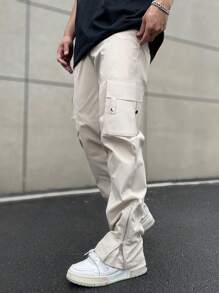 Manfinity Hypemode Men Flap Pocket Side Cargo Trousers - Beige - View 3