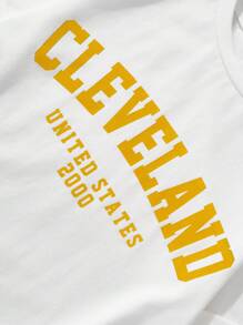 SHEIN Cậu bé Tween Đồ họa Chữ cái Áo thun & Sọc trang trí Quần short - Màu vàng - Xem 5