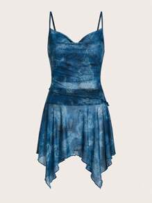 ROMWE PUNK Floral & Paisley Print Cami Top & Asymmetrical Hem Skirt - Multicolor - View 1