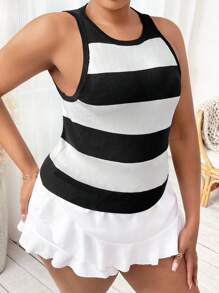 SHEIN SXY Plus Two Tone Knit Top - Black and White - View 4