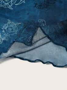 ROMWE PUNK Floral & Paisley Print Cami Top & Asymmetrical Hem Skirt - Multicolor - View 4