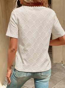 SHEIN VCAY Camiseta ribete con encaje de cuello V - Albaricoque - Ver 2