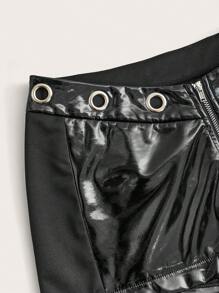 ROMWE PUNK 拉鏈開襟PU皮革短褲 - 黑色 - 查看 3