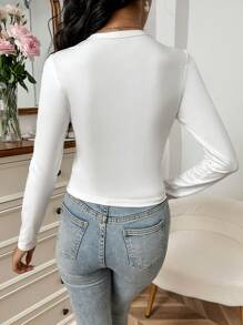 SHEIN Essnce Chất rắn Mặt trước xoắn Áo thun - trắng - Xem 2