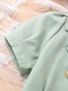 SHEIN Young Girl Puff Sleeve Blouse & Shorts & Ruffle Trim Cami Top - Multicolor - View 3