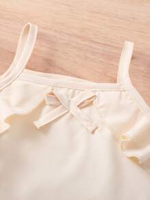 SHEIN Young Girl Puff Sleeve Blouse & Shorts & Ruffle Trim Cami Top - Multicolor - View 4