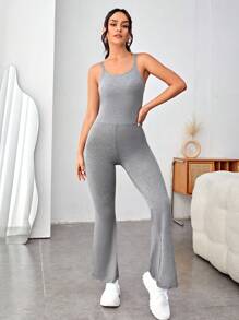 SHEIN Solid Flare Leg Cami Sports Jumpsuit - Light Grey - View 5
