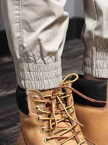 Manfinity Homme Men Flap Pocket Cargo Pants Long Plain Cream Going Out, For Fall