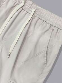 Manfinity Homme Men Flap Pocket Cargo Pants Long Plain Cream Going Out, For Fall