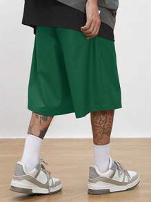 Manfinity EMRG Loose Fit Men's Letter Detail Patched Drawstring Waist Shorts - Mint Green - View 2