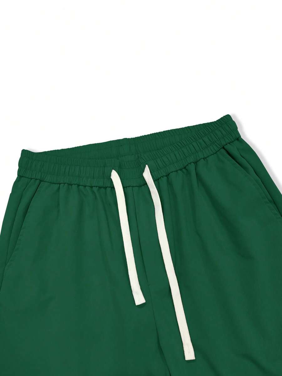 Manfinity EMRG Loose Fit Men's Letter Detail Patched Drawstring Waist Shorts - Mint Green - View 1