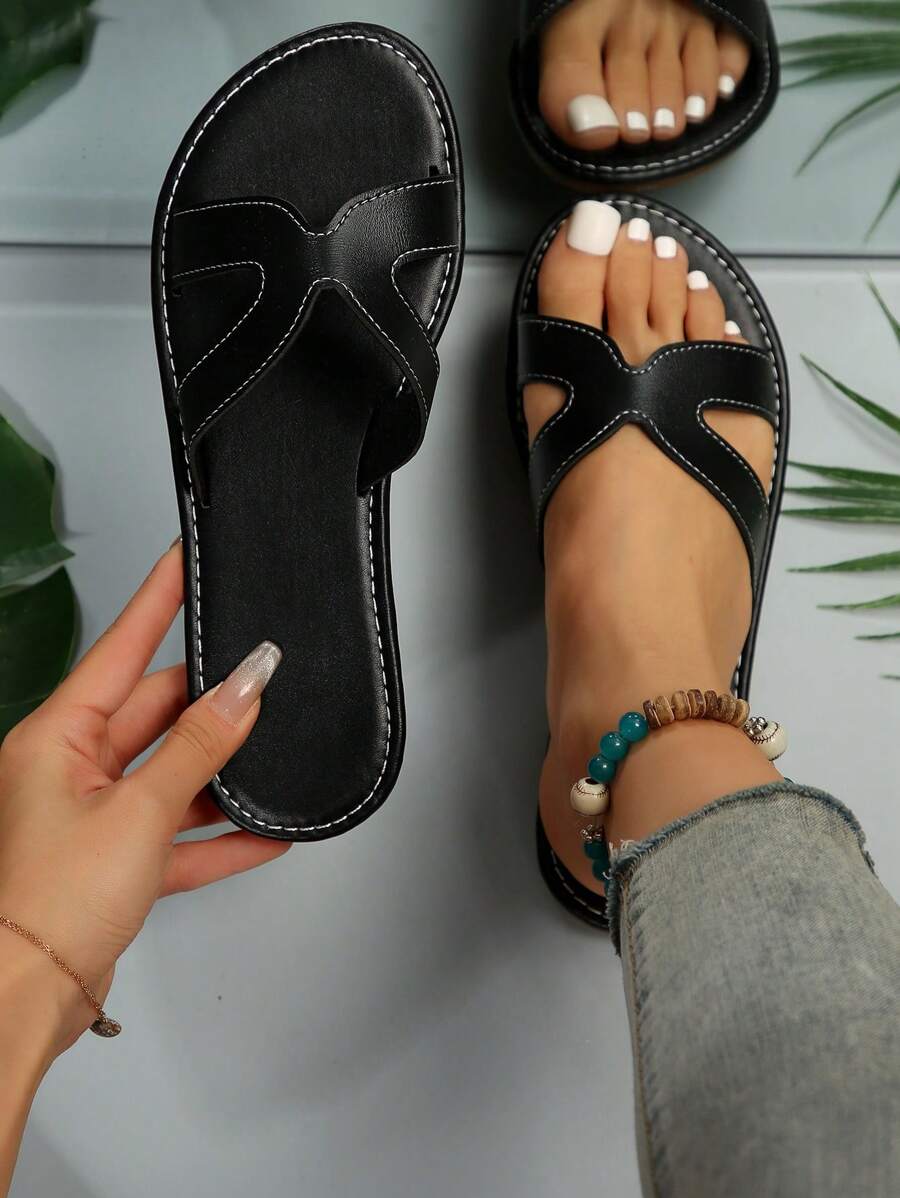 Mujer con abertura Sandalias , elegante negro Sandalias planas
