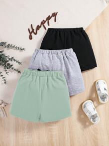 SHEIN Baby Boy 3pcs Letter Patched Detail Bow Front Shorts - Mint Green - View 2