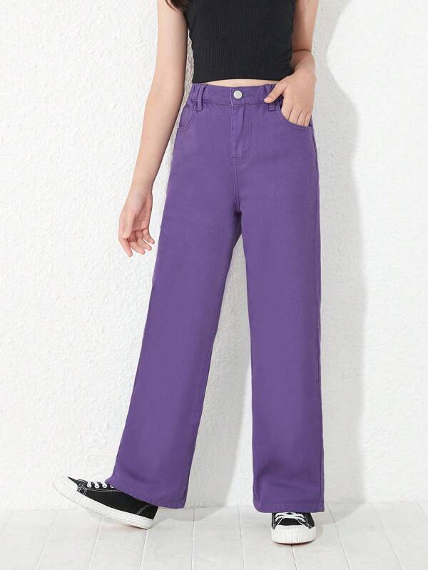 Tween Girl Solid Straight Leg Jeans | SHEIN UK