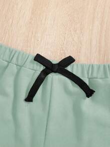 SHEIN Baby Boy 3pcs Letter Patched Detail Bow Front Shorts - Mint Green - View 3