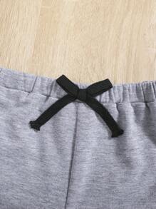 SHEIN Baby Boy 3pcs Letter Patched Detail Bow Front Shorts - Mint Green - View 6