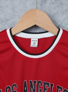 SHEIN Tween Boy Letter Graphic Contrast Trim Basketball Jersey Set - Red - View 4