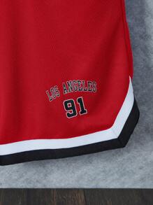 SHEIN Tween Boy Letter Graphic Contrast Trim Basketball Jersey Set - Red - View 6