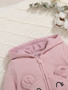 SHEIN Baby Girl Cartoon Embroidery 3D Ears Design Hoodie