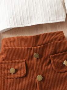 SHEIN 女嬰挖肩喇叭袖上衣&翻蓋細節半身裙