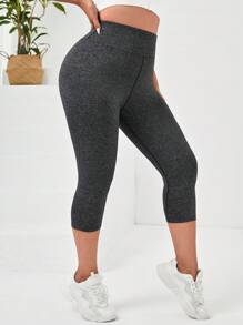 Yoga Basic Plus Wide Waistband Sports Leggings - Dark Grey - View 2