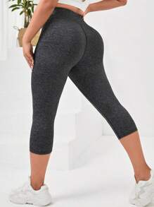 Yoga Basic Plus Wide Waistband Sports Leggings - Dark Grey - View 1