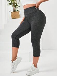 Yoga Basic Plus Wide Waistband Sports Leggings - Dark Grey - View 4