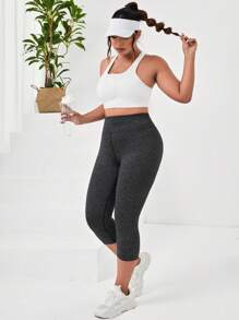 Yoga Basic Plus Wide Waistband Sports Leggings - Dark Grey - View 5