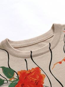 Manfinity LEGND 男士花卉圖案和人像圖案套頭毛衣 - 杏色 - 查看 4