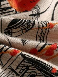 Manfinity LEGND 男士花卉圖案和人像圖案套頭毛衣 - 杏色 - 查看 5