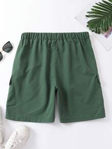 Manfinity 男士側翻蓋口袋工裝短褲 - 軍綠色 - 查看 2