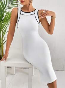Firerie Date Night Contrast Binding Bodycon Dress Without Belt - White - View 5